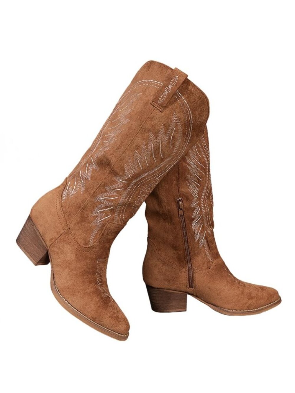 Women's Western Cowboy Boots - Embroidered Ankle Booties with Chunky Block Heel